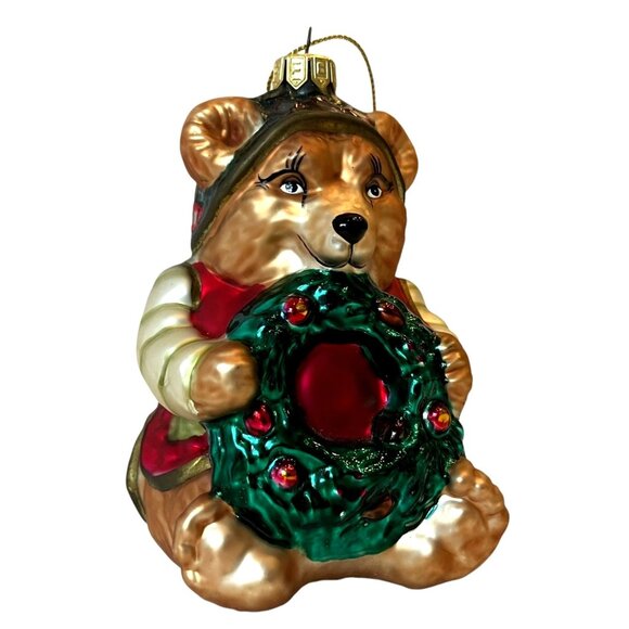 NEW Fitz & Floyd Glass Bear w/ Wreath Christmas Classics Lodge Ornament - Picture 13 of 14